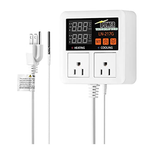 Temperature Controller 1200w 10a Dual Digital Outlet Th...