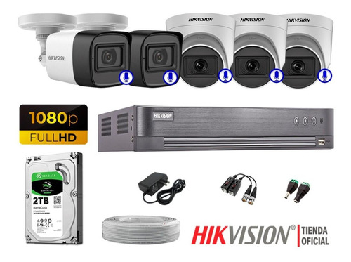Kit 5 Cámaras Seguridad Audio Incorporado Hikvision Full Hd