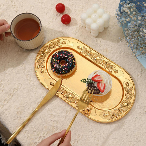 Plato Dorado Para Fruta, Plato De Postre, Adorno De Lujo,