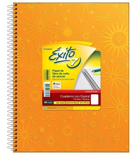 Cuaderno Ledesma EXITO N°7 60 hojas  rayadas unidad x 1 27cm x 21cm color naranja