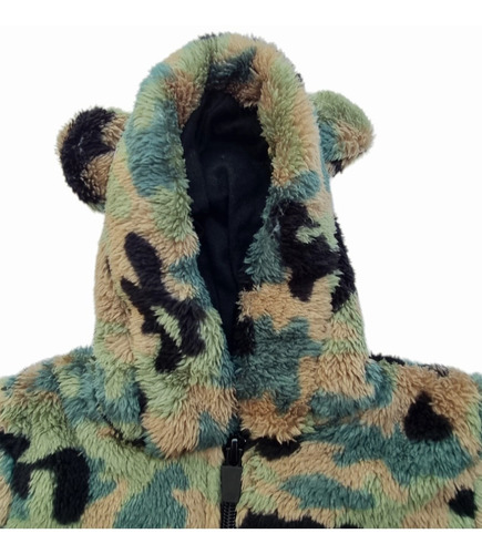 Imagen 2 de 4 de Enterito Bebe Coral Fleece Est.camouflado Cierre Y Capucha