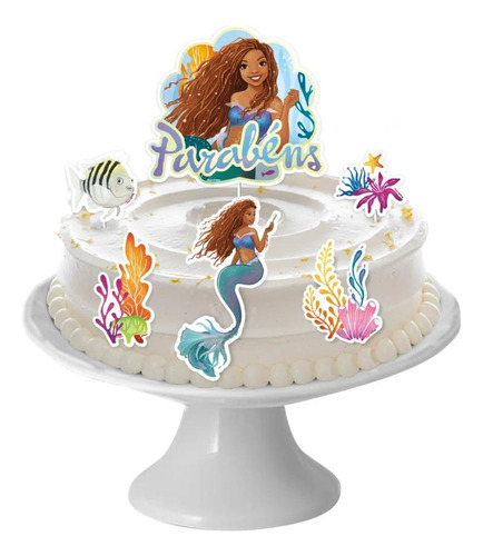 Topper De Bolo Decorativo A Pequena Sereia Negra Ariel Filme