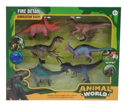 Set De 6 Dinosaurios En Caja Figuras De Dinos X6 Unidades