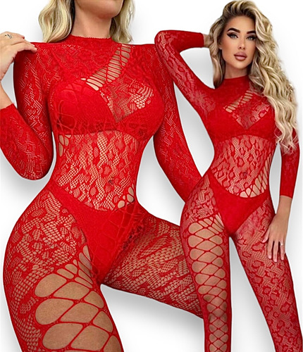 Bodystocking Sexy Lencería Malla Negro Red Enterizo Leopardo