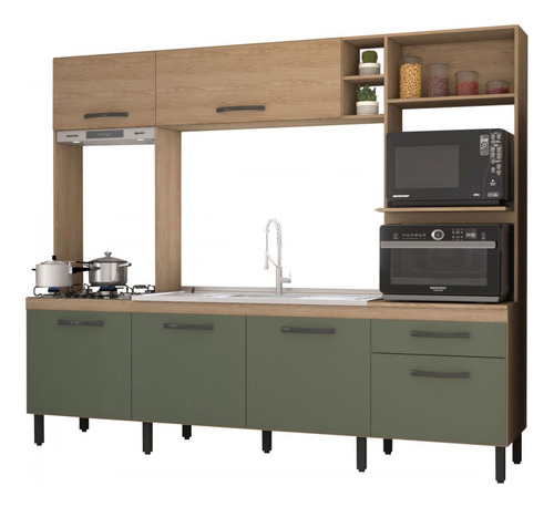 Cozinha Compacta Mavie 6 Portas 1 Gaveta Pistão Cor Verde