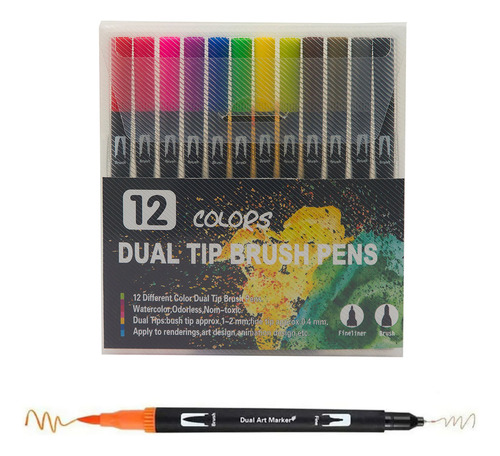 Canetinhas Canetas Coloridas Escolar Ponta Dupla Com 12