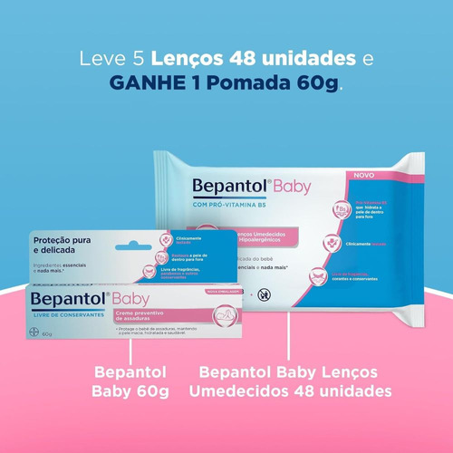 Kit 5 Toalhas Lenço Umedecidos + Creme De Assadura Bepantol