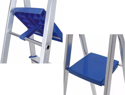 Escalera De Aluminio Tijera 6 Escalones Mor Plegable 5104 Base Antideslizante, Traba De Seguridad. Ultimo Escalon Como Plataforma Y Soporte De Aluminio Para Sujetarse