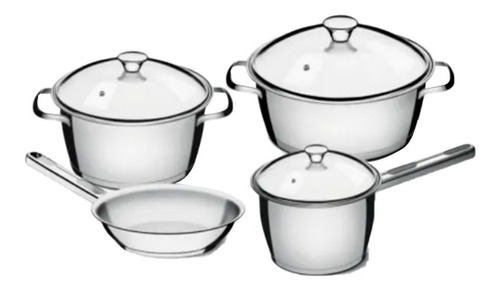 Bateria Cocina 4 Piezas Tramontina Allegra Acero Triple Fond