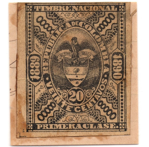 Estampilla Timbre 20 Centavos 1889 - 1890 Negra