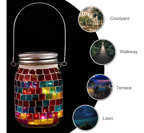 Mobestech Solar Powered Glass Mosaic Led Jardin Luz Mason Al