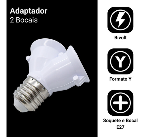 Bocal Soquete Adaptador Tipo Y Duplo 2 Lâmpadas E27 Luz N/a