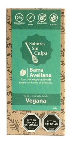 Barra Chocolate Avellana - 0 Azucar - Sabores Sin Culpa