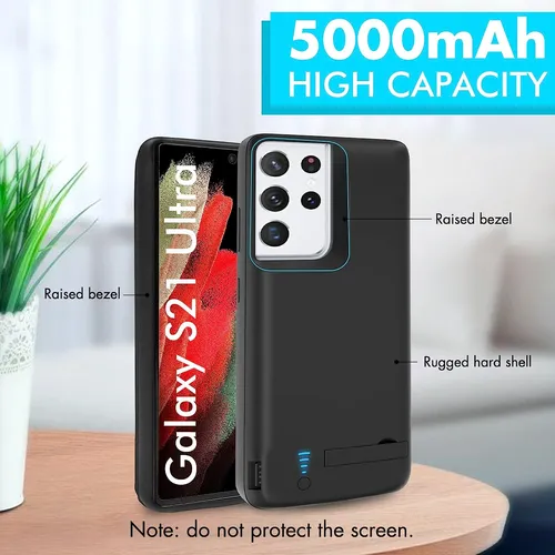 Funda Cargadora Para Galaxy S21 Ultra Negra Soporte