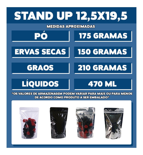 10 Saquinho Abre Fecha Stand Up Pouch 12,5x19,5 Transparente