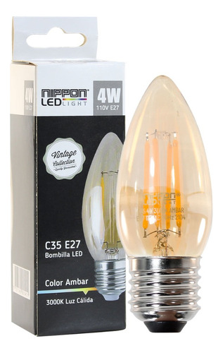 Bombillo Led Filamento Nippon Ambar C35 3000k Amarillo