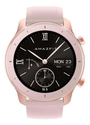 Smartwatch Amazfit Fashion GTR 1.2" caixa 42mm de  alumínio  cherry blossom pink, pulseira  pink e o arco  cherry blossom pink de  cerâmica de zircónio A1910