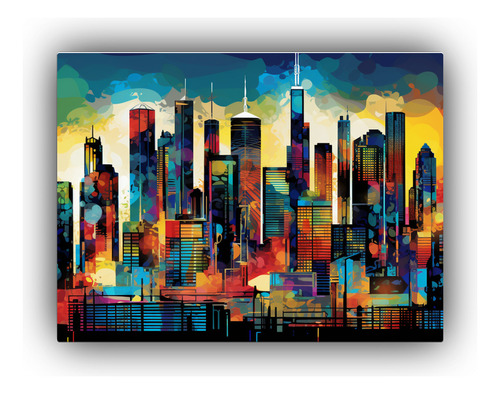 45x30cm Cuadro Decorativo Oraibi City Skyline Pop Art Flores