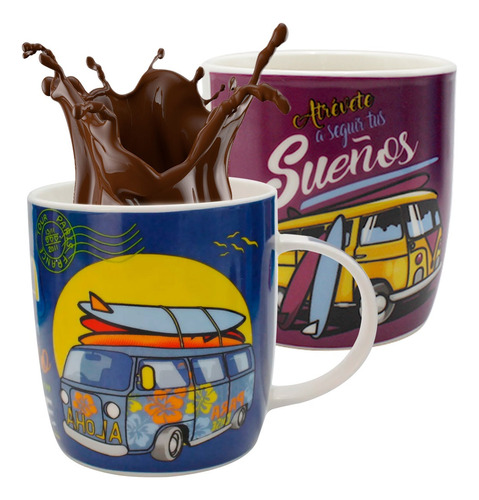 Taza Café Y Te De Cerámica Diseño Frases 350ml Set 2 Piezas