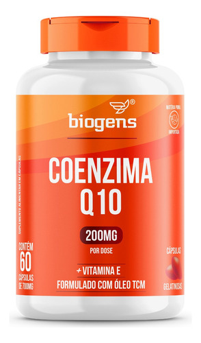 Coenzima Q10 200mg Com Vitamina E 10mg, 60 Cáps, Biogens Sabor Neutro