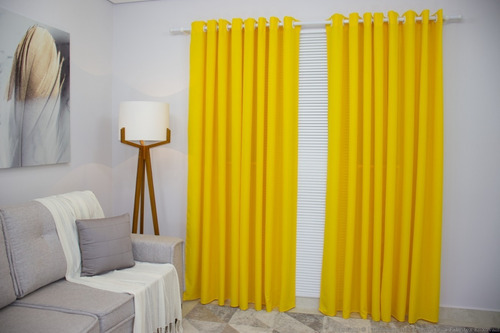 Cortina Veneza Dupla Oxford 4 Folhas 600x250 Sala/quarto Cor Amarelo-canário