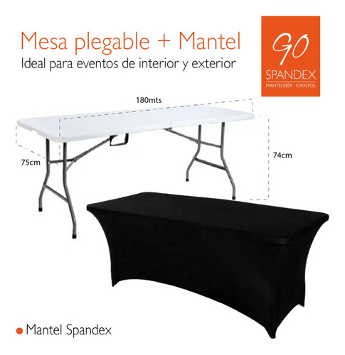 Arriendo De Mesa Plegable 180 X 75 Cms. Con Mantel Spandex