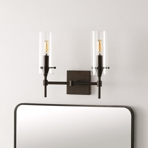 Lámpara De Hierro Y Cristal Led 2 Luces Bronce