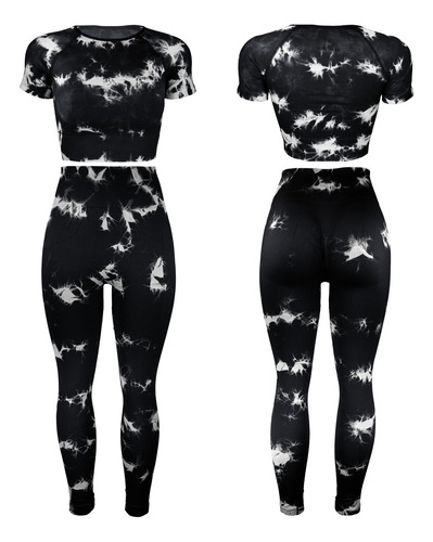Conjunto Deportivo Dama Leggins + Top Ultra Confort Unitalla Negro Tie Dye Unitalla