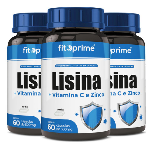 Kit 3 - Lisina - Cloridrato De Lisina + Vitamina C + Zinco 