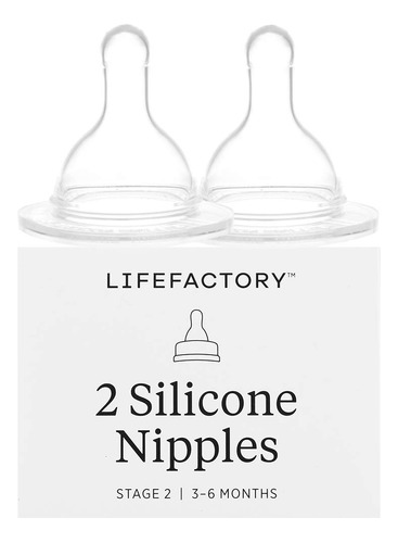 Lifefactory Pezones De Silicona Etapa 2, 3-6 Meses, Paquete