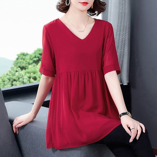 Camisa H Plus Size Lady Mujer Top Chiffon Solid Short Sl 000 