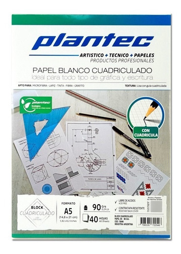 Block Plantec Encolado Superior Cuadriculado A5 90g 40h 