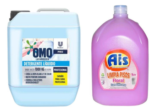 Pack Omo Detergente Profesional 10 Lt Y Limpia Pisos 5 Lt