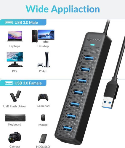 Phixero Hub Usb De 7 Puertos, Cable Largo Hub Usb 3.0 Hub Mu