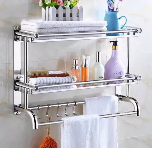 Organizador Baño Repisa Toallero 2 Estantes Acero Inoxidable