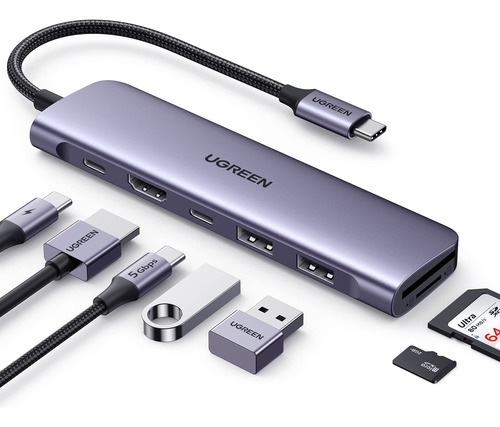 Ugreen Revodok Usb-c Hub 7 En 1 Usb C Dongle 4k Hdmi, Carga