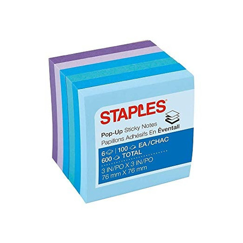 Staples Stickies 3  X 3  Surtido De Acuarela Pop-up Notes, 6