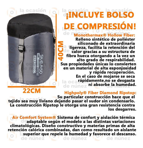 Imagen 3 de 7 de Bolsa De Dormir Waterdog Termica Capucha Bolso Compresion