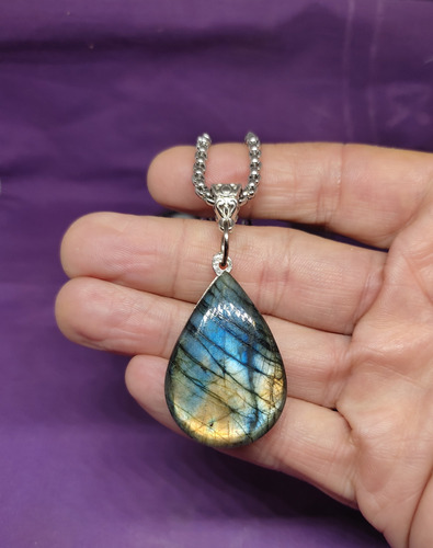 Labradorita Azul/naranja Forma De Gota , 4 Cms Alto Azul