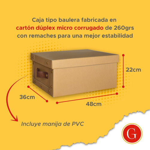 Imagen 3 de 6 de Caja Baulera Vintage Organizadora Grande 48x36x22cm