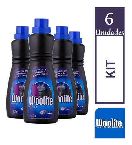 Kit 6 Sabão Líquido Woolite Roupas Escuras Floral 450ml