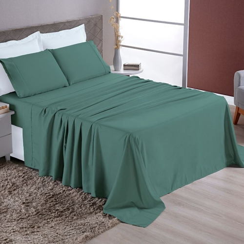 Jogo De Lençol Cama Solteiro 2 Peças 400 Fios Ponto Infinity Cor Verde Desenho Do Tecido Liso