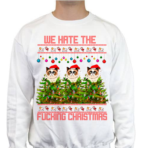 Sudadera Ugly Sweater -navidad Gato Enojado - Hate Christmas