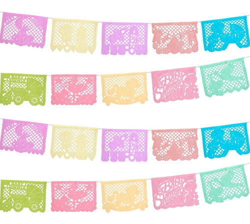 Papel Picado - Enramada Baby Shower Fácil De Colocar