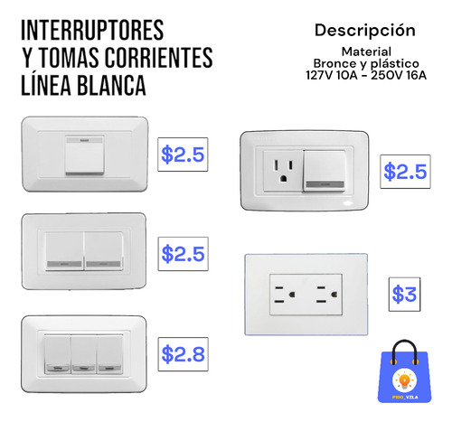 Interruptores Y Tomascorrientes Línea Blanca 15a 