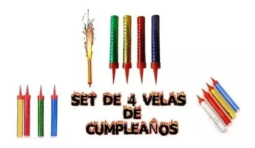 Vela Volcan Para Cumpleaños X 4 Unidades Fiestas Torta Color