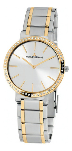 Reloj Mujer Jacques Lemans Mujer Colección De Lujo Color De La Correa Plateado Color Del Bisel Dorado Color Del Fondo Plateado