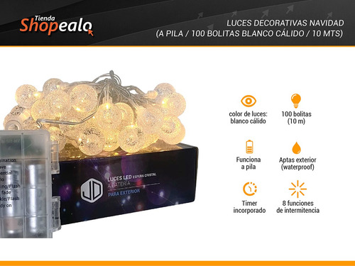 Luces Decorativas A Pila 10 Mts Blanco Blanco Cálido Cuota-*