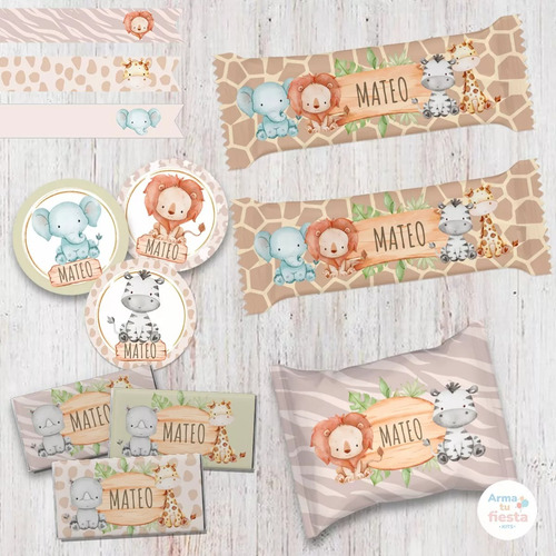 Kit Imprimible Animales Selva Safari Bebe Acuarela+obsequios