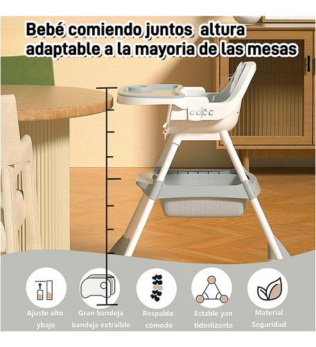 Ajustable Silla Alta Periquera Para Bebé Con Bandeja Silla Para Bebe 3 En 1 Gris